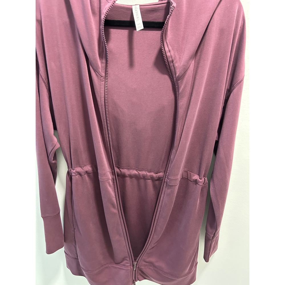 Fabletics Plum Purple Cinched Waist Full Zip Hooded Jacket Thumbholes Size XS - Picture 10 of 12